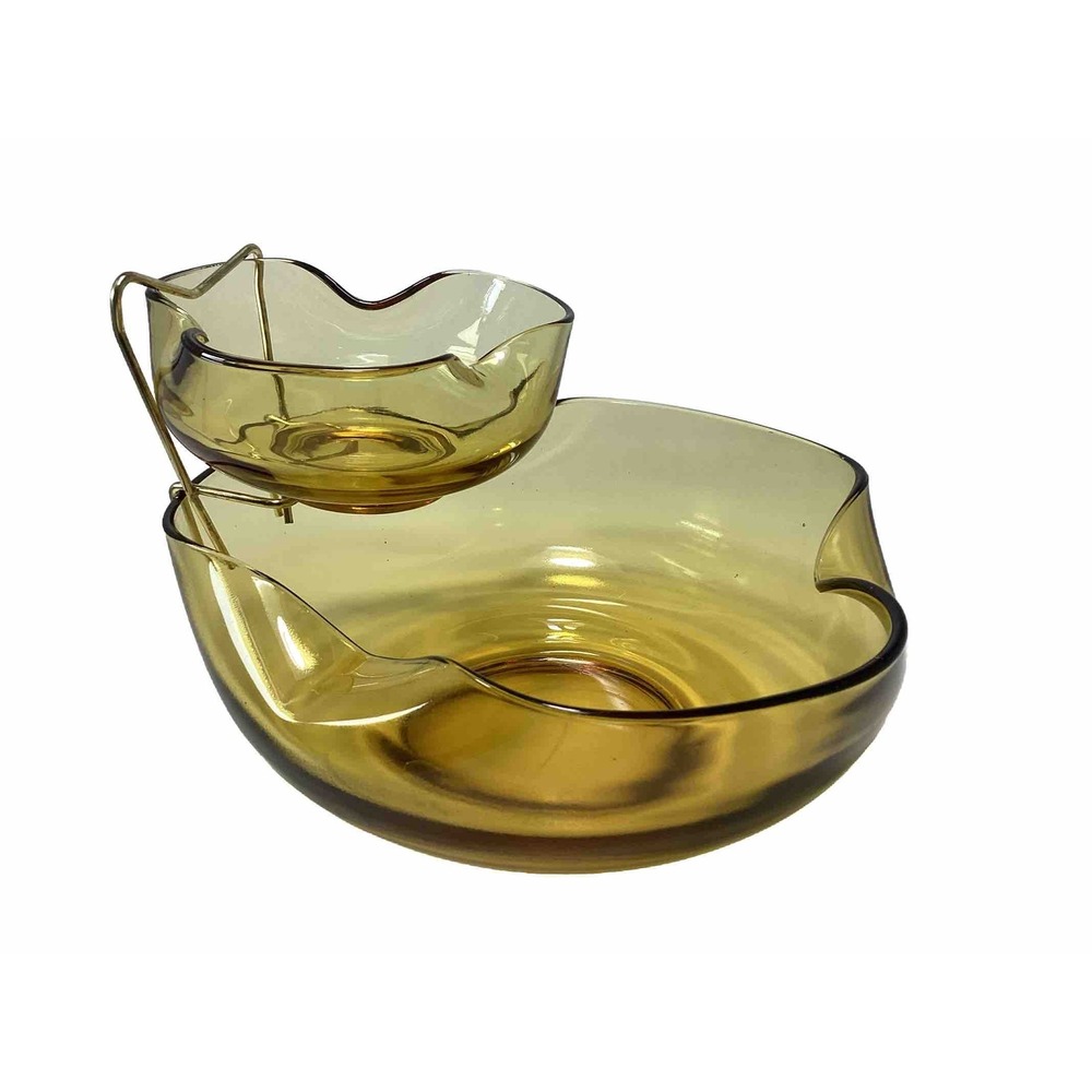 VTG Anchor Hocking Accent Modern Chip and Dip Set Honey Gold 3 Pc